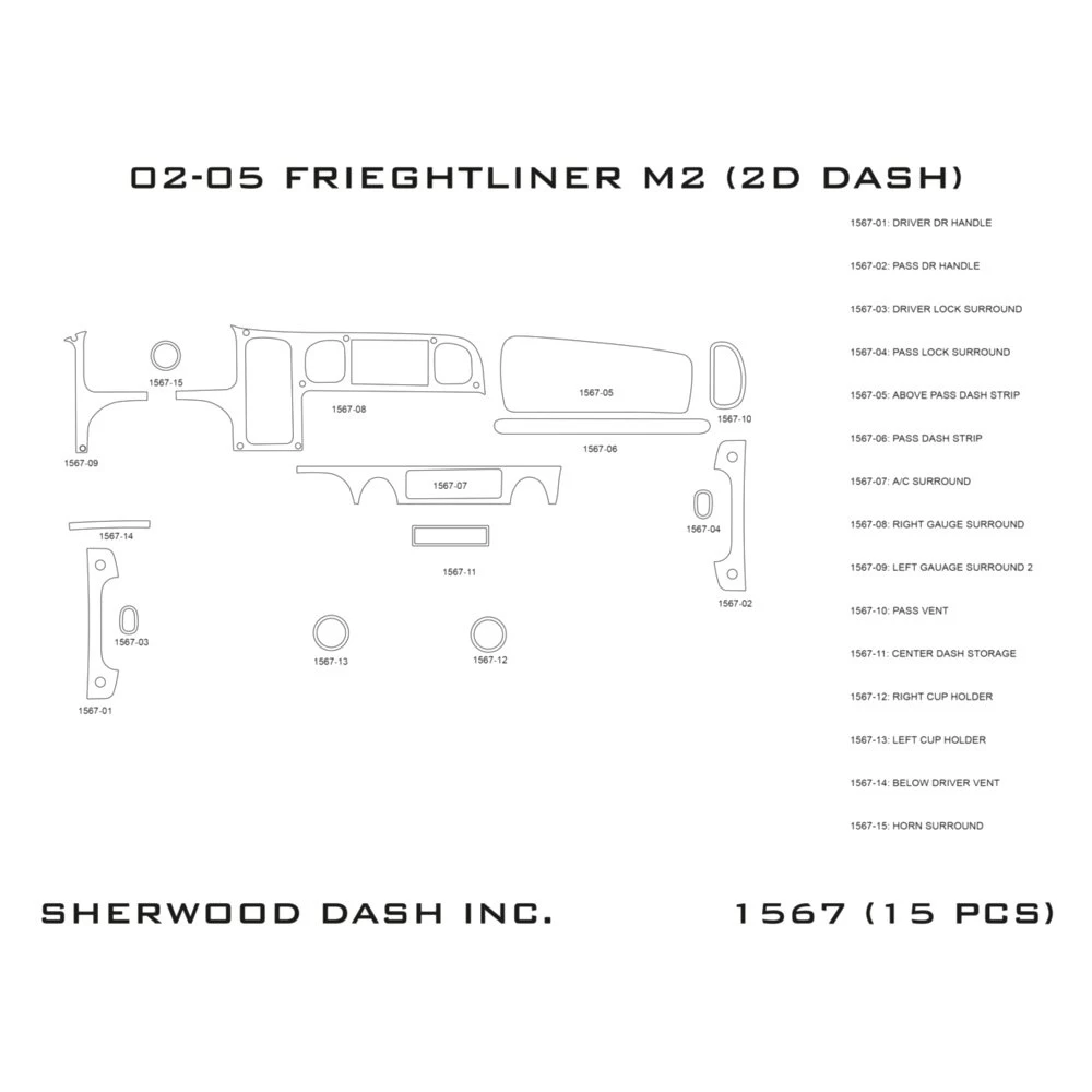 Sherwood® 2D-1567-DI - 2D Black Standard Dash Kit (15 Pcs)