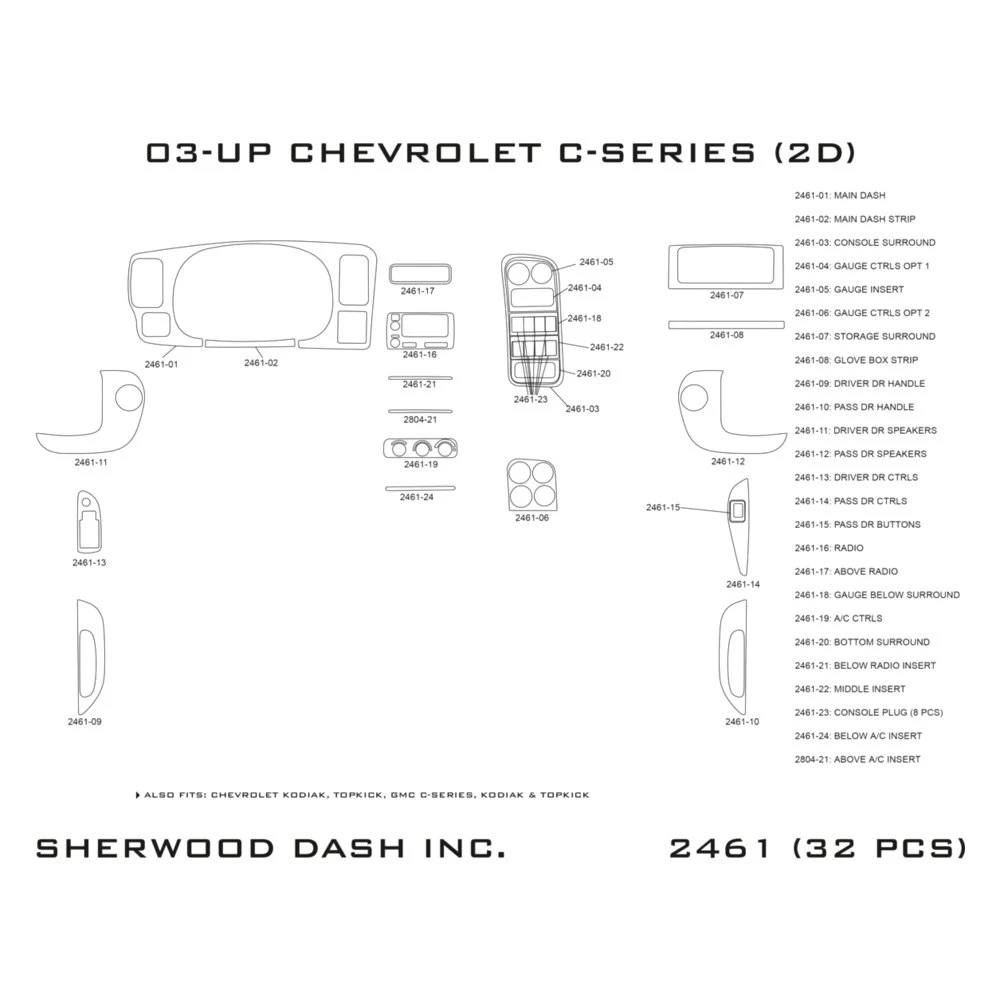 Sherwood® 2D-2461-AZ - 2D Villa Burl Wood Standard Dash Kit (32 Pcs)