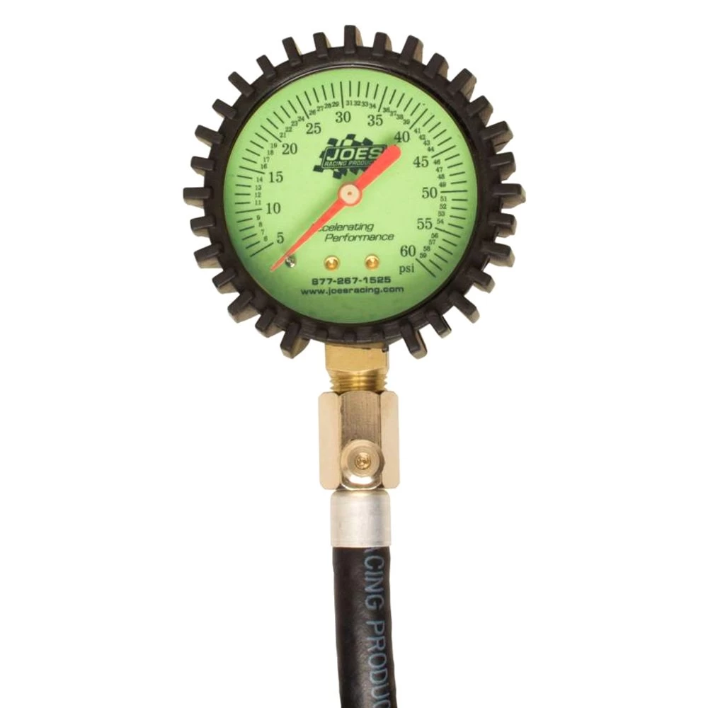 JOES Racing® 32307 - 5 To 60 Psi Glow-In-The-Dark Dial Tire Pressure Gauge