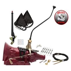 American Shifter® ASCS2B7F22P0C - Push Button & Side Detent Dual Bend Black Edition Shifter Kit With Billet Knob