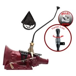 American Shifter® ASCS2B7C22X1A - Push Button & Side Detent Dual Bend Black Edition Shifter Kit With Billet Knob