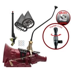 American Shifter® ASCS2B7F22A1L - Push Button & Side Detent Dual Bend Black Edition Shifter Kit With Billet Knob