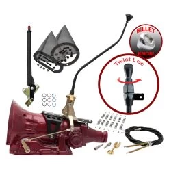 American Shifter® ASCS2B7F22H1L - Push Button & Side Detent Dual Bend Black Edition Shifter Kit With Billet Knob