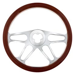 United Pacific® 88166 - 4-Spoke Chrome Aluminum Steering Wheel With Wood Rim
