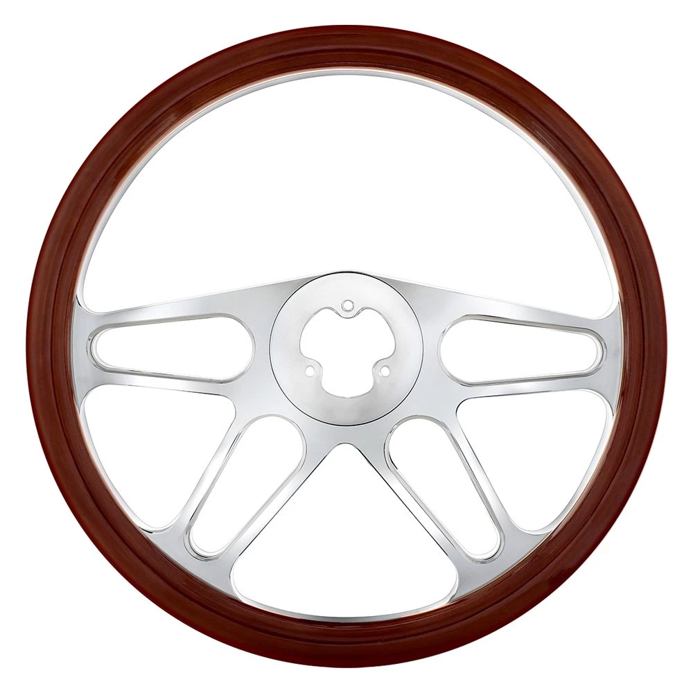 United Pacific® 88166 - 4-Spoke Chrome Aluminum Steering Wheel With Wood Rim