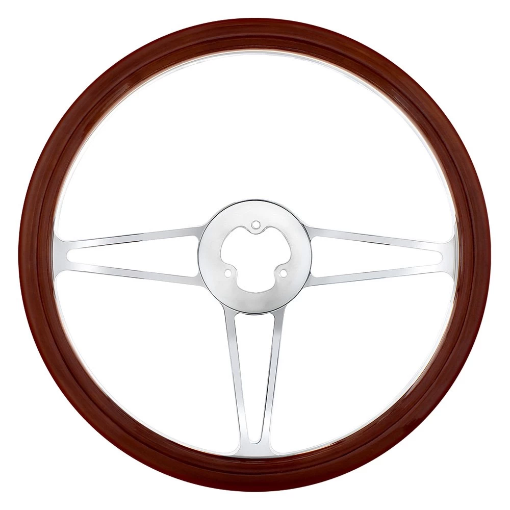 United Pacific® 88173 - 3-Spoke Chrome Aluminum Steering Wheel With Wood Rim