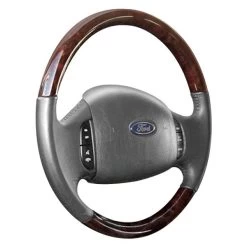 B&I® AW1008L002-DPS - Premium Design Black Leather Steering Wheel With Platinum Silver Grip