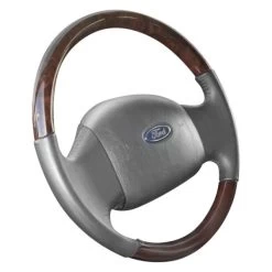 B&I® AW1148L002-BLUE - Premium Design Black Leather Steering Wheel With Solid Blue Grip