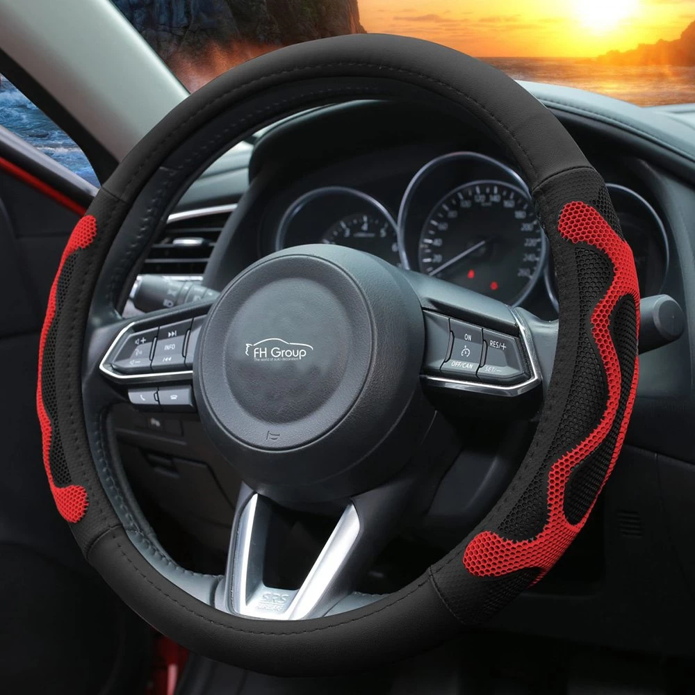 FH Group® CIFH2010-RED - Leather Car Red Steering Wheel Cover With Silicone Anti-Slip Grip - Image 2