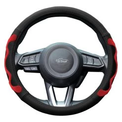 FH Group® CIFH2010-RED - Leather Car Red Steering Wheel Cover With Silicone Anti-Slip Grip