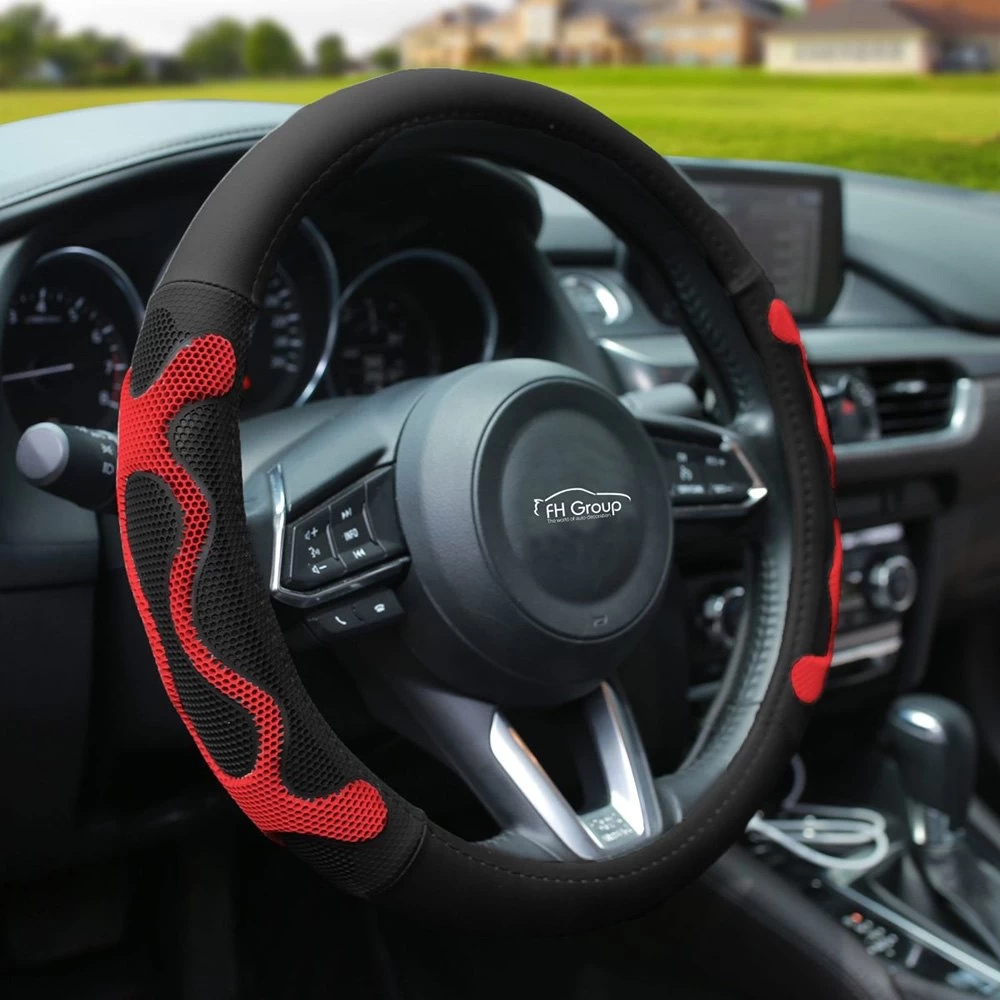 FH Group® CIFH2010-RED - Leather Car Red Steering Wheel Cover With Silicone Anti-Slip Grip - Image 4