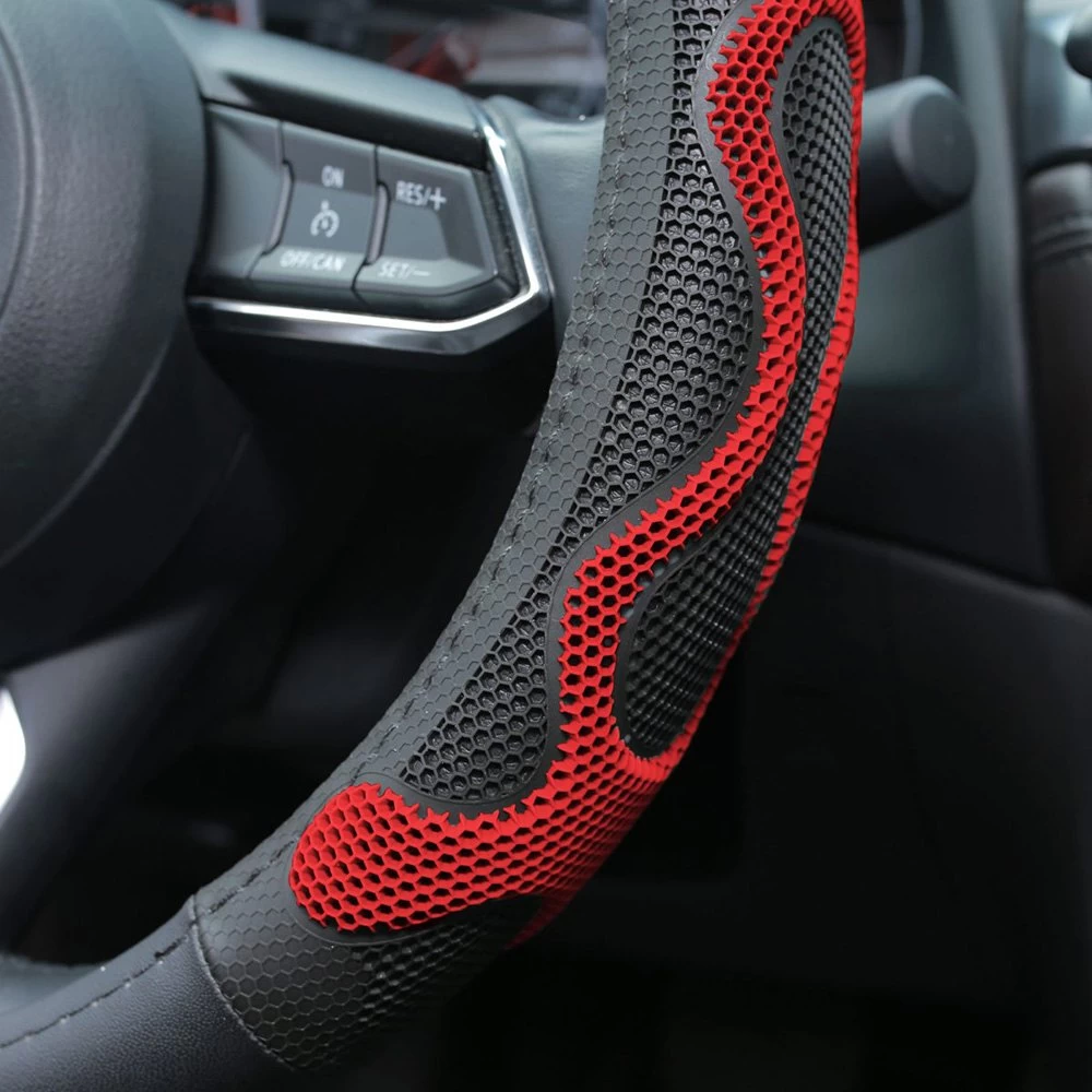 FH Group® CIFH2010-RED - Leather Car Red Steering Wheel Cover With Silicone Anti-Slip Grip - Image 5
