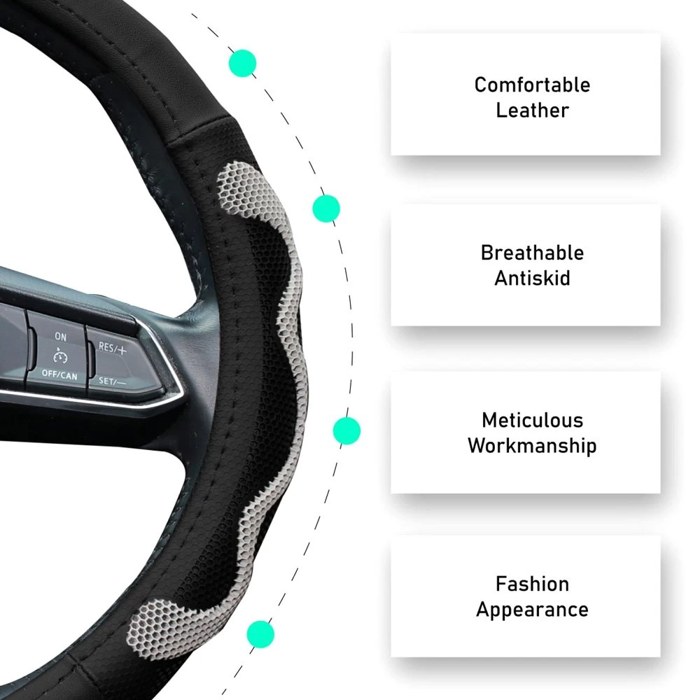 FH Group® CIFH2010-RED - Leather Car Red Steering Wheel Cover With Silicone Anti-Slip Grip - Image 6