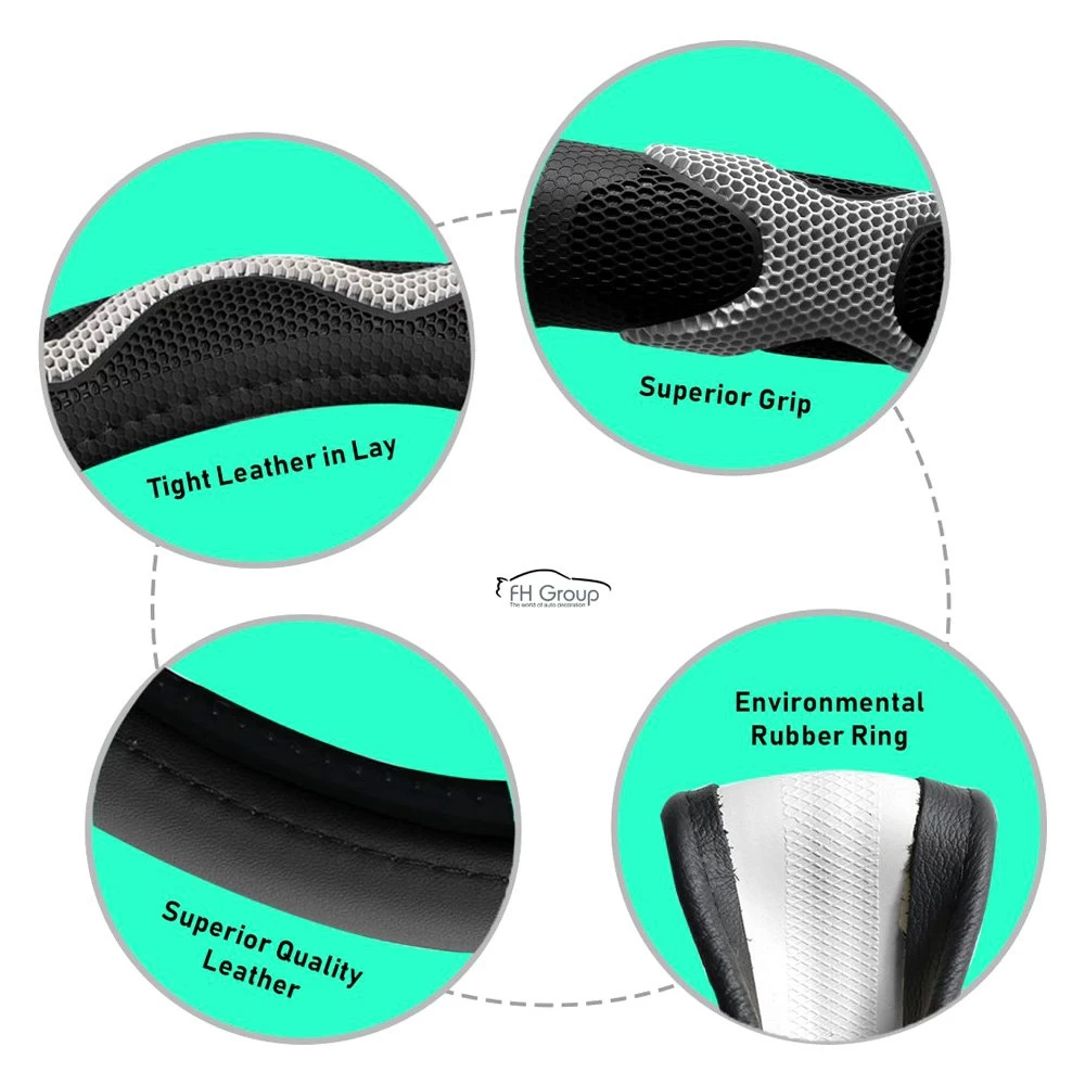 FH Group® CIFH2010-RED - Leather Car Red Steering Wheel Cover With Silicone Anti-Slip Grip - Image 8