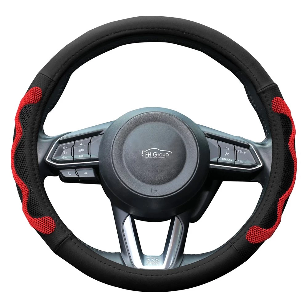 FH Group® CIFH2010-RED - Leather Car Red Steering Wheel Cover With Silicone Anti-Slip Grip