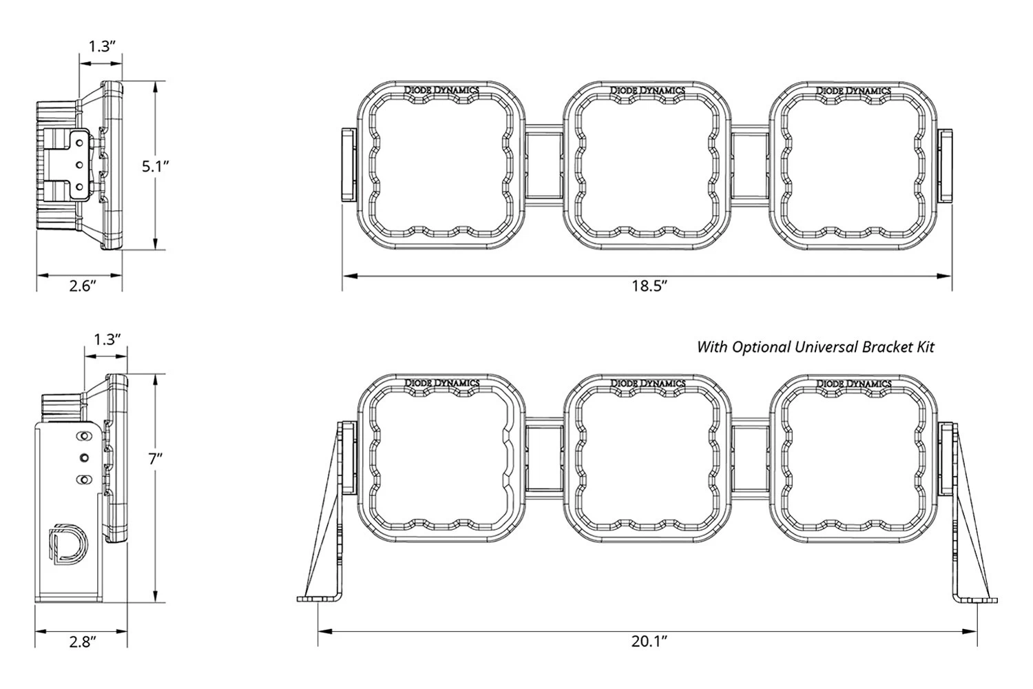 Diode Dynamics® DD7204 - CrossLink Sport 3-Pod 18.5" 120W Driving Beam LED Light Bar - Image 6