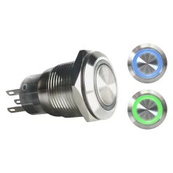 Keep It Clean® KICSWBL19XG - 19 Mm Latching Billet Alluminum Blue/Green LED Switch Button