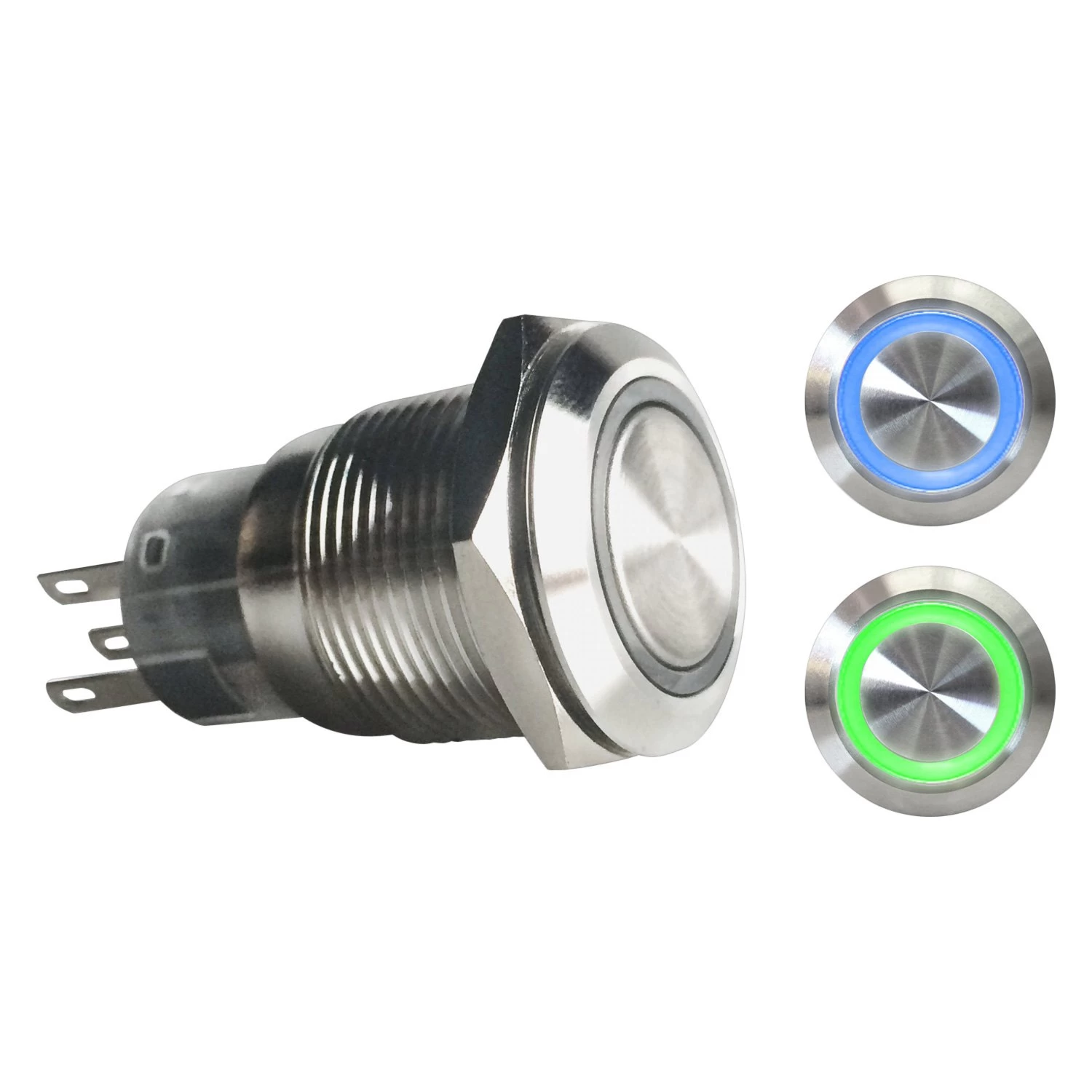 Keep It Clean® KICSWBL19XG - 19 Mm Latching Billet Alluminum Blue/Green LED Switch Button