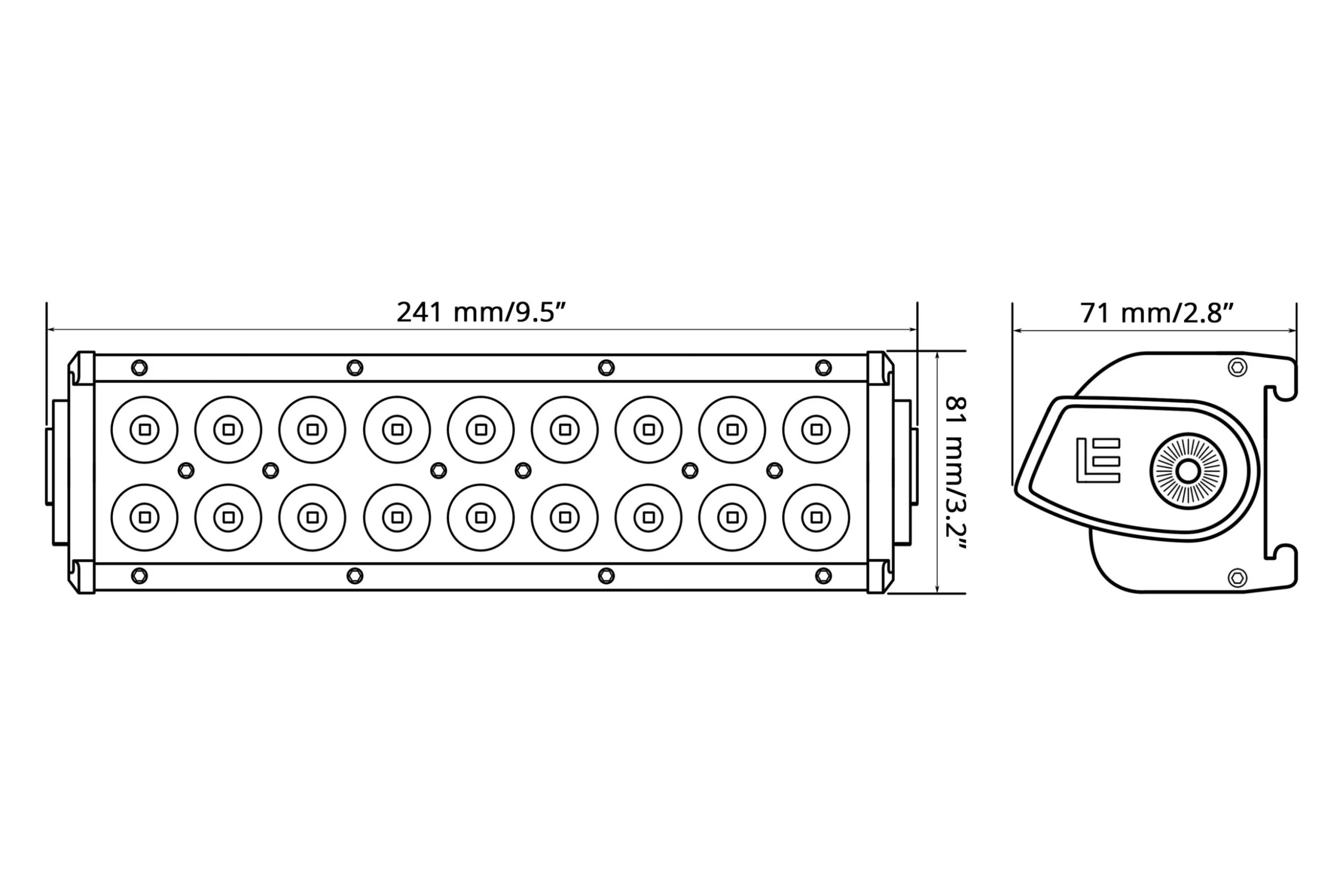 Lumen® N254X-2-SP - 9.5" 54W Dual Row Spot Beam LED Light Bar With Illuminated End Caps - Image 13