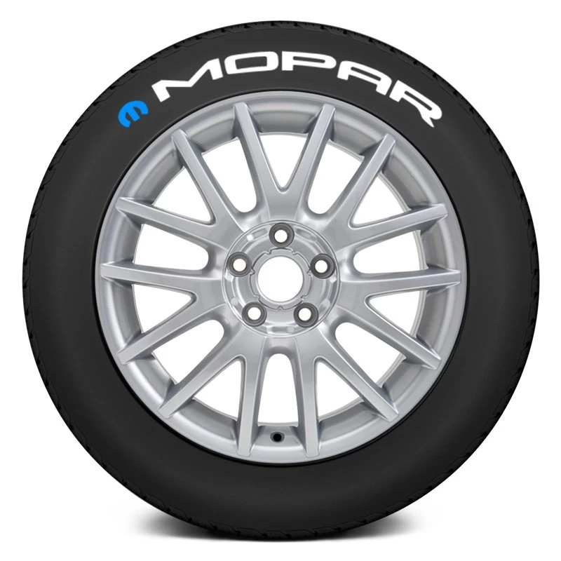 Tire Stickers® MOP-1921-75-4-W - White "Mopar" Tire Lettering Kit With Blue Logo