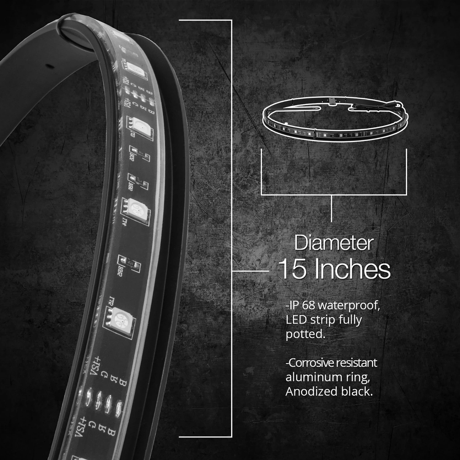 XKGlow® XK-WHEEL-KIT-DM - 15" XKchrome Turn Signal Function RGB Wheel Ring Kit With Dual Mode Dash Mount Controller - Image 8